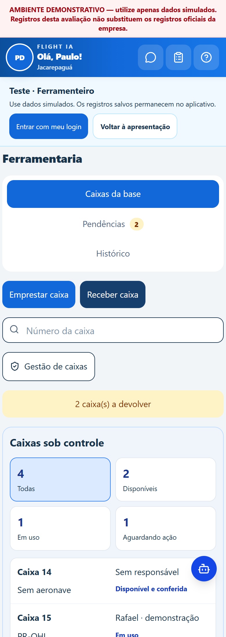 Painel da ferramentaria · celular