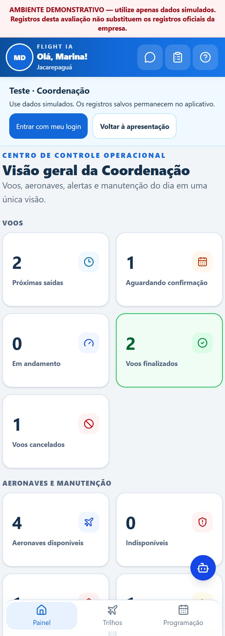 Painel e programação · celular